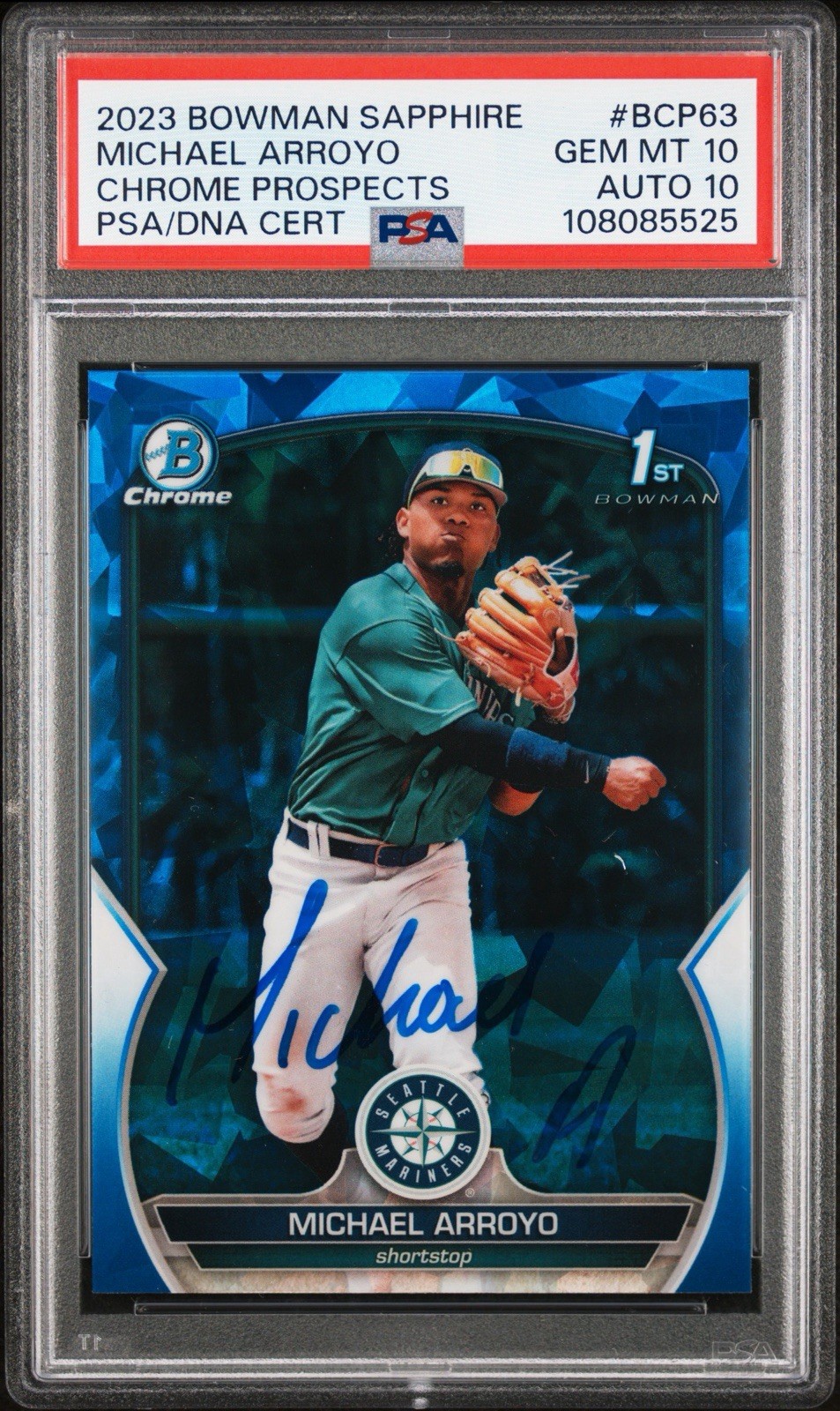 Michael Arroyo Signed 2023 Bowman Chrome Sapphire #BCP63 PSA 10/10 POP 1