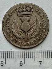 Excellent 1677 Scottish Charles II Copper Bawbee or Sixpence. S.5628 (F717)