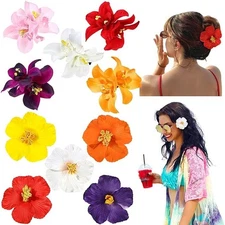 10 Pcs Hawaiian Beach Tropical Faux Flower Hair Accessories - Hair Clips Pins...