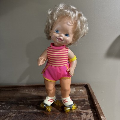 Vintage Baby Skates Doll Mattel 1980 Roller Skates Wind Up Toy Actually Moves