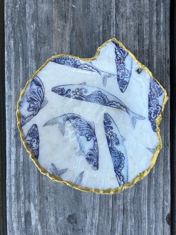 Sea Fish Trinket/Ring Dish, Decoupaged Shell