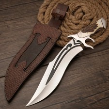 Hand-Forged Bowie Knife: Stag Horn Handle, Leather Sheath