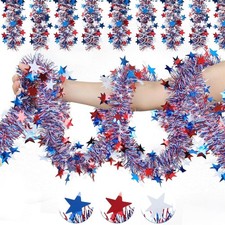 50FT 4Th of July Decorations Patriotic Tinsel Garland, Red White and Blue Reusab