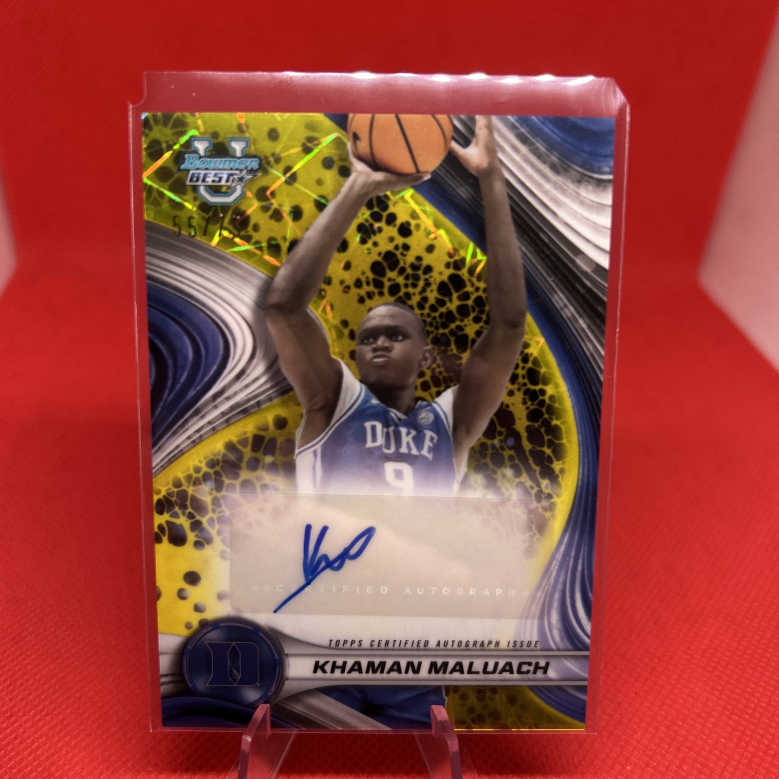 2024-25 Bowman's Best U Khaman Maluach Auto Yellow Lazer Refractor /75 Duke Card