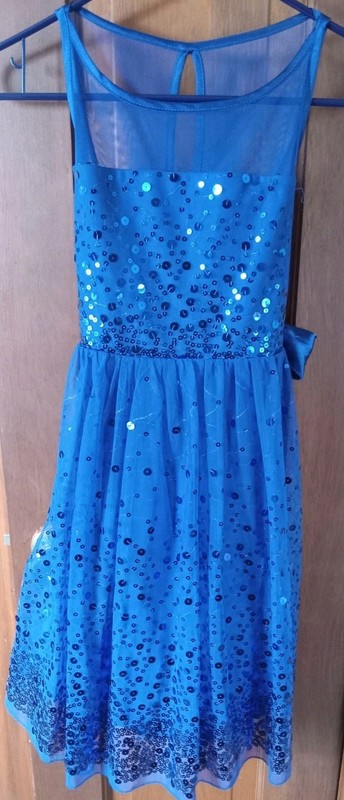 GIRL'S SIZE 14 SPECIAL OCCASION DRESS BLUE SEQUINS LINED