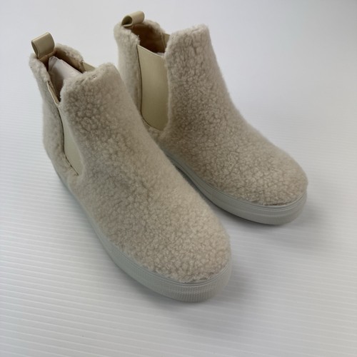 JustFab Eloise Sherpa High Top Sneaker Womens 9 Beige Faux Fur Slip On NWOB - Picture 10 of 12
