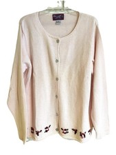 Denim Co. Cardigan Sweater Size Large Pink with Floral Embroidered Bottom