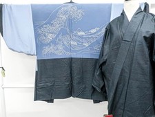 Japanese Vintage Kimono Silk Men's Ensemble Tsumugi eb-940