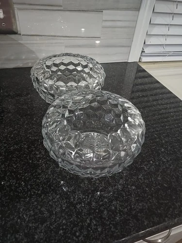 Fostoria American Clear Serving Bowl Cubist Crystal 8-1/2" Cupped Footed RARE