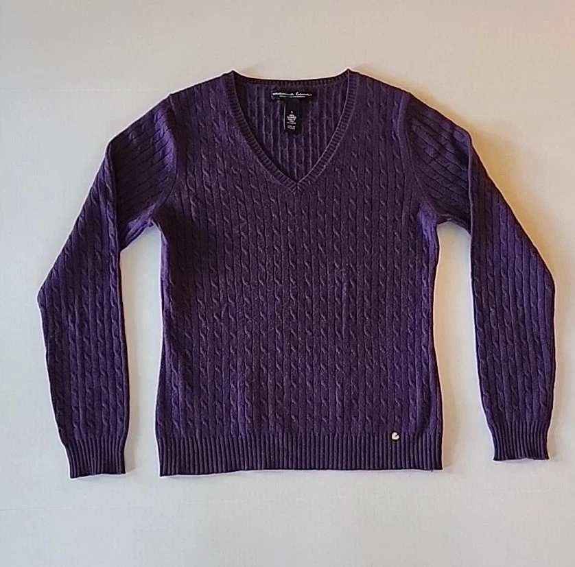 Suéter Marina Luna Tejido con Cable Cachemira Preppy Normcore Cuello en V Púrpura Mujer Talla S Foto 3 de 4