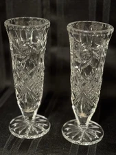  Bohemia Crystalex Hand Cut Lead Crystal Footed Bud Vase PAIR