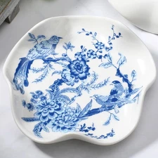 Chinoiserie Floral Spoon Rest for Kitchen Counter, Ceramic Porcelain Cooking Spo