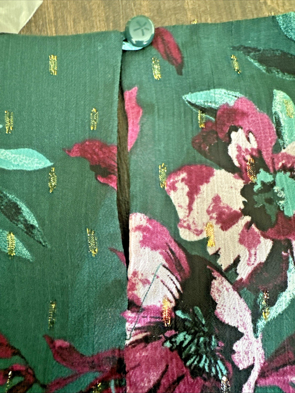 Kasper Women's Petite Ruffle Sleeve Floral Printed Blouse Top Green Plum  PL