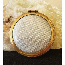 Vintage 20s Blue Guilloche Enamel Rouge Powder Compact - Some Rouge Present