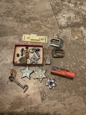 Vintage Cowboy Western Parts Lot Sheriff Badges Bullets Buckles Gems