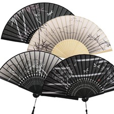 4 Pcs Handheld Folding Fan Small Chinese Silk with Tassel Floral Manual Fan H...
