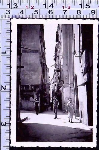 Street Scene Nice France 1945 WW2 Era Military People BW Photo Snapshot