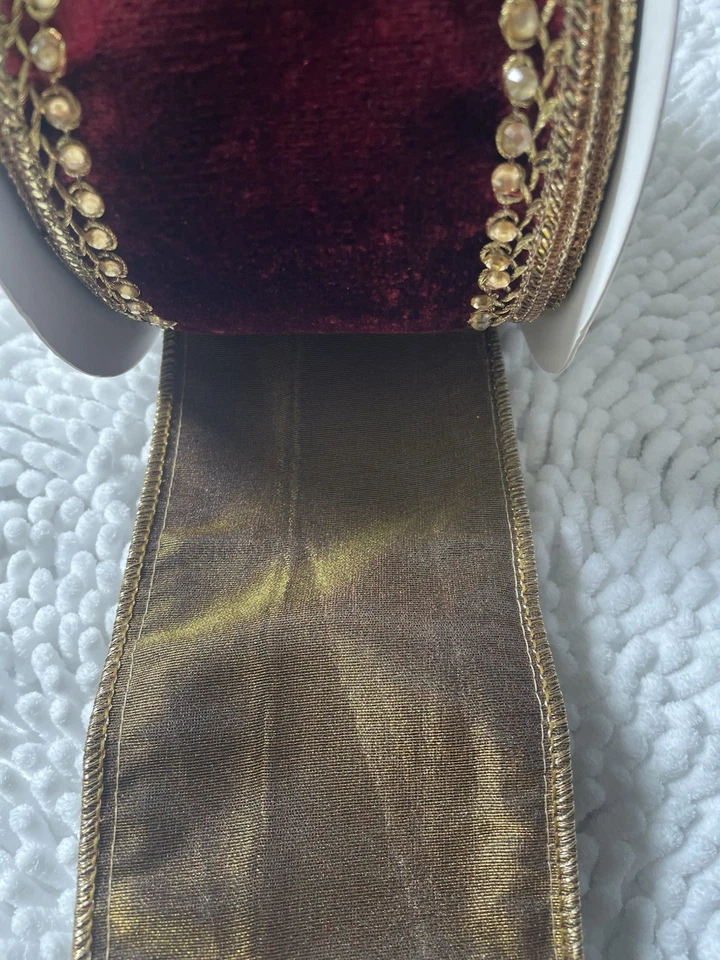 Cinta de borde joya de terciopelo Regency International Burgandy, 4" X 10 yardas precio de venta sugerido por el fabricante 75 $ Foto 3 de 4