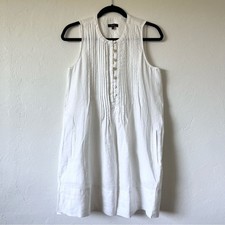 Quince 100% European Linen Sleeveless Swing Dress, White, Size Small