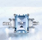 6ct Emerald Cut Natural Aquamarine Gemstones Diamond Ring 18K White Gold Plated