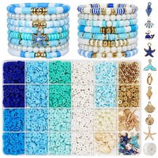 Clay Beads for Bracelets, Blue Clay Beads Bracelet Making Kit with Golden Pearl
