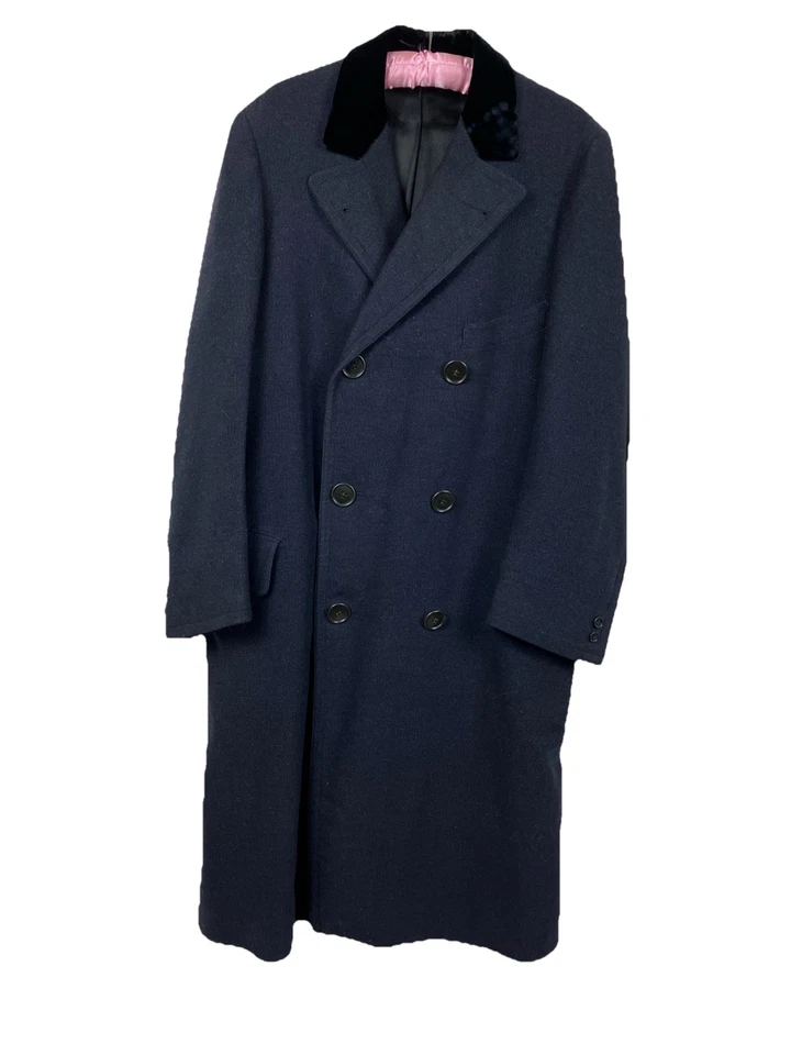 Abrigo 42 L R Para Hombre Fecha 1927 Doble Pecho Azul Terciopelo Cuello Años 20 Foto 2 de 4
