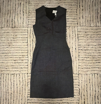 BOSS Gray Houndstooth Wool V-Neck Sleeveless Sheath Knee Dress Size 0