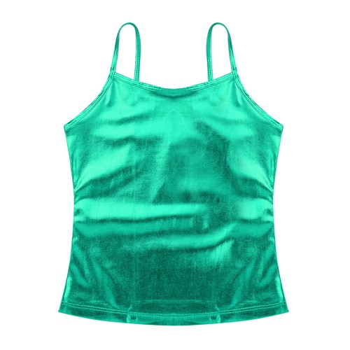 Girl Metallic Dance Tank Kids Camisole Shorts Sports Top Shiny Stage Dancewear - Picture 96 of 108