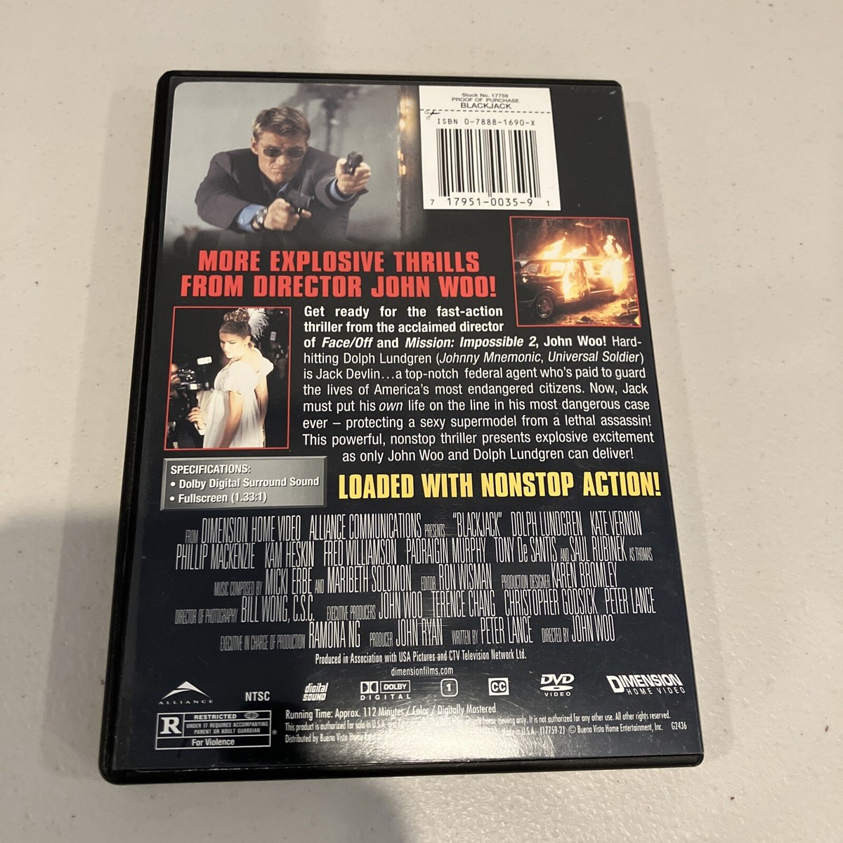 Blackjack (DVD, 1998) John Woo Dolph Lundgren, Kate Vernon