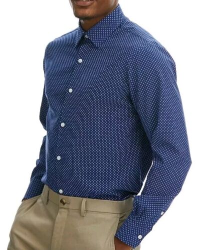 Haggar Slim Fit Smart Wash Wrinkle Free Dress Shirt SZ 17-17.5 Blue Button 32/33