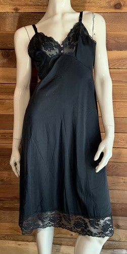 VINTAGE 1970s SHADOWLINE BLACK SIZE 36 FULL SLIP  