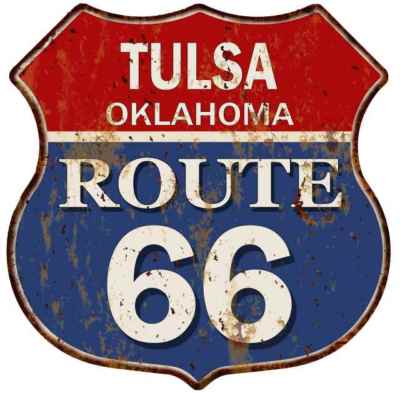 TULSA, OKLAHOMA Route 66 Shield Metal Sign Man Cave Garage