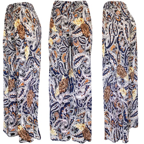 Women's Paisley Pleated Palazzo Wide Leg Lounge Summer Pants - Picture 5 of 7