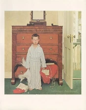 1977 VINTAGE "DISCOVERING SANTA" by NORMAN ROCKWELL MINI POSTER COLOR Lithograph