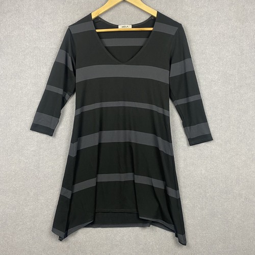 Women's Stripe Maxi Dress - V-Neck, Jersey Knit, Short Sleeve (Heather Grey Black Stripe, Large) - View #10