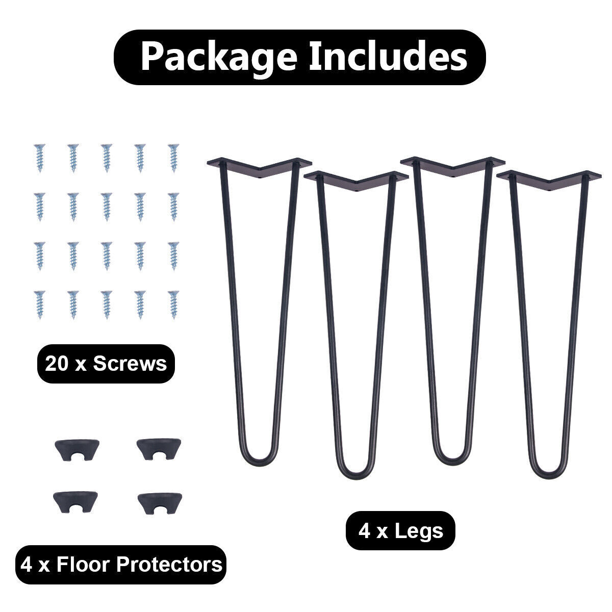 6''/16"/28" Set of 4 Hairpin Legs Heavy Duty Metal Coffee Table Leg DIY