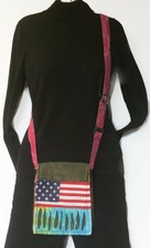 Patchwork USA AMERICAN FLAG MESSENGER BAG Purse Cross Body Small RISING INT'L