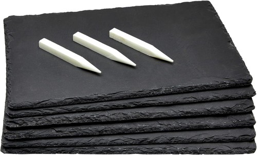 Elegantes 6-teiliges schwarzes Schiefer Wurstwaren Brett Set mit Kreide für Unterhaltung - Bild 3 von 11