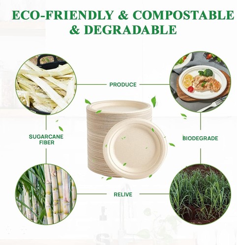 350 Pack 7 inch Heavy-Duty Disposable Compostable Sugarcane Plates - Picture 5 of 7