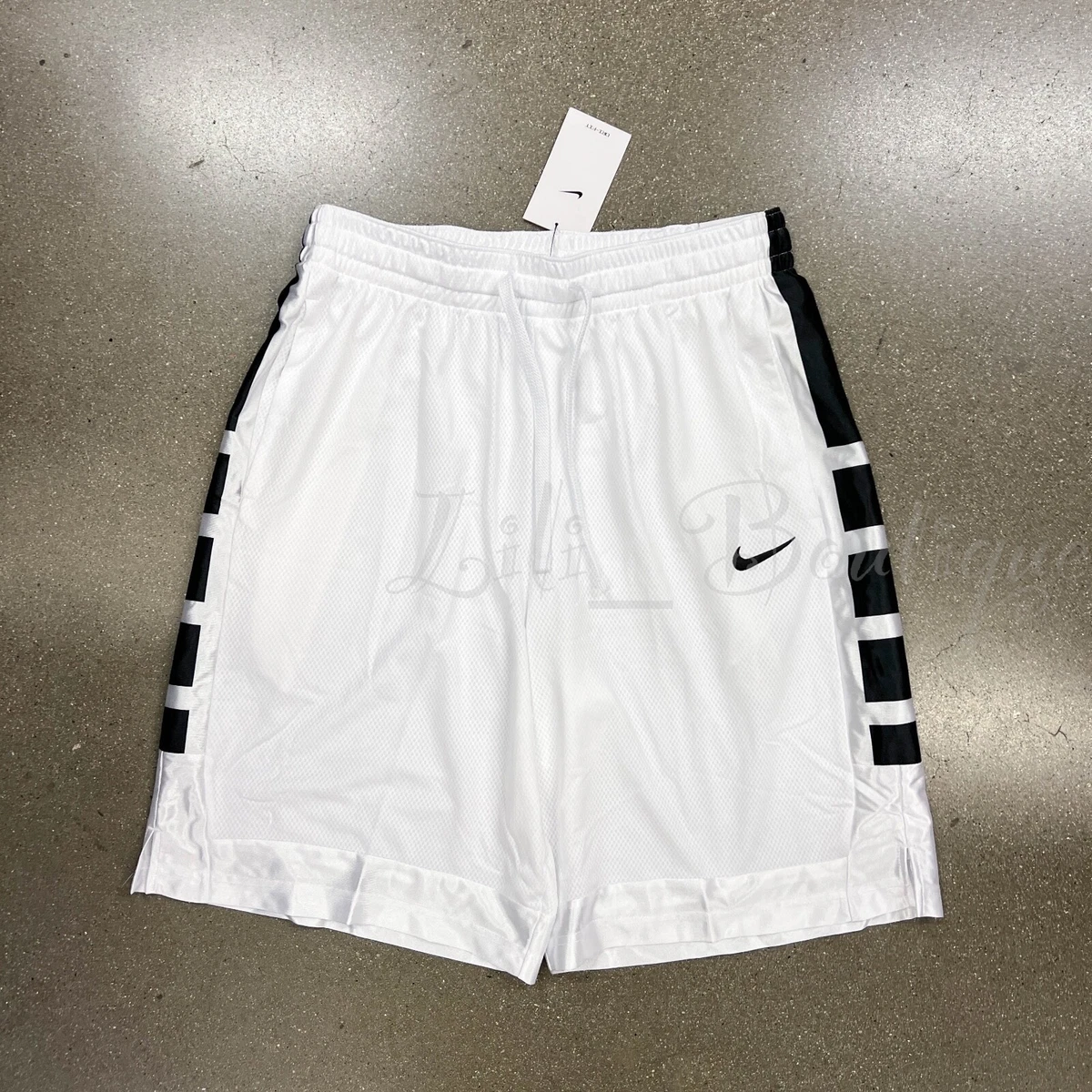 Nike- Men's Black with White Dri-Fit Elite Stripe Basketball Shorts- NWT