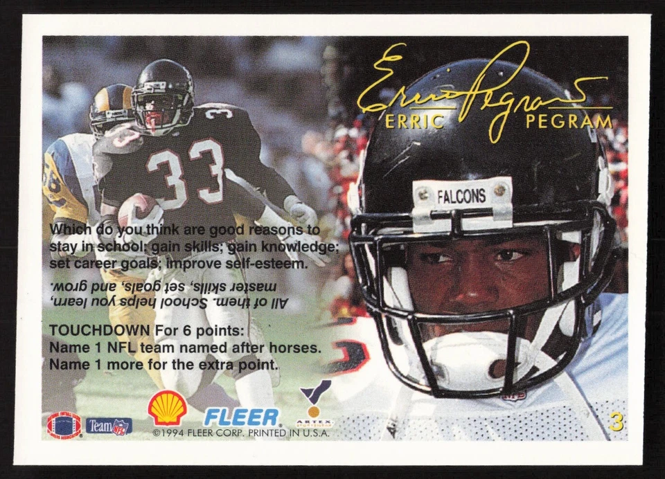 1994 Fleer Shell FACT #3 Erric Pegram - Image 2 of 2