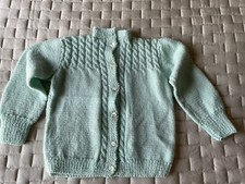 Vintage Baby / Toddler Hand Knitted Sweater Soft Green With Lovely Cable Work