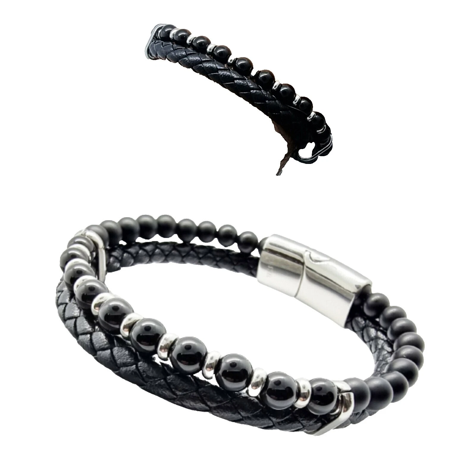Acero Inoxidable Cuero Onyx Joyería para Hombre