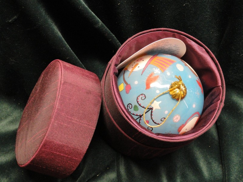 2007 Pier 1 Li Bien Snowman & Christmas Tree Ornament 3" Round -- LOOK