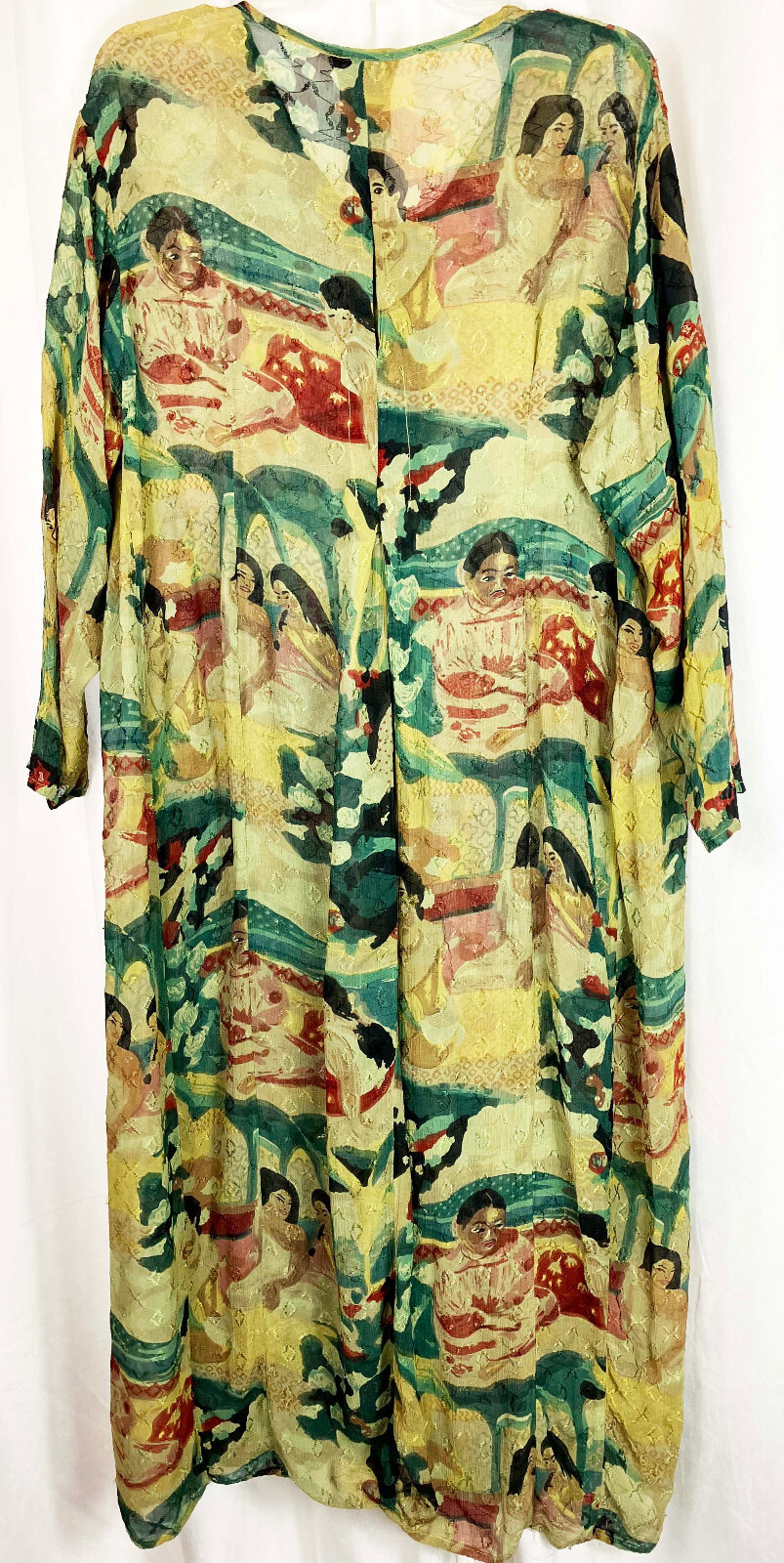 OS URU Rayon Duster Novelty Fabric People Watercolor Print Jacke Coat