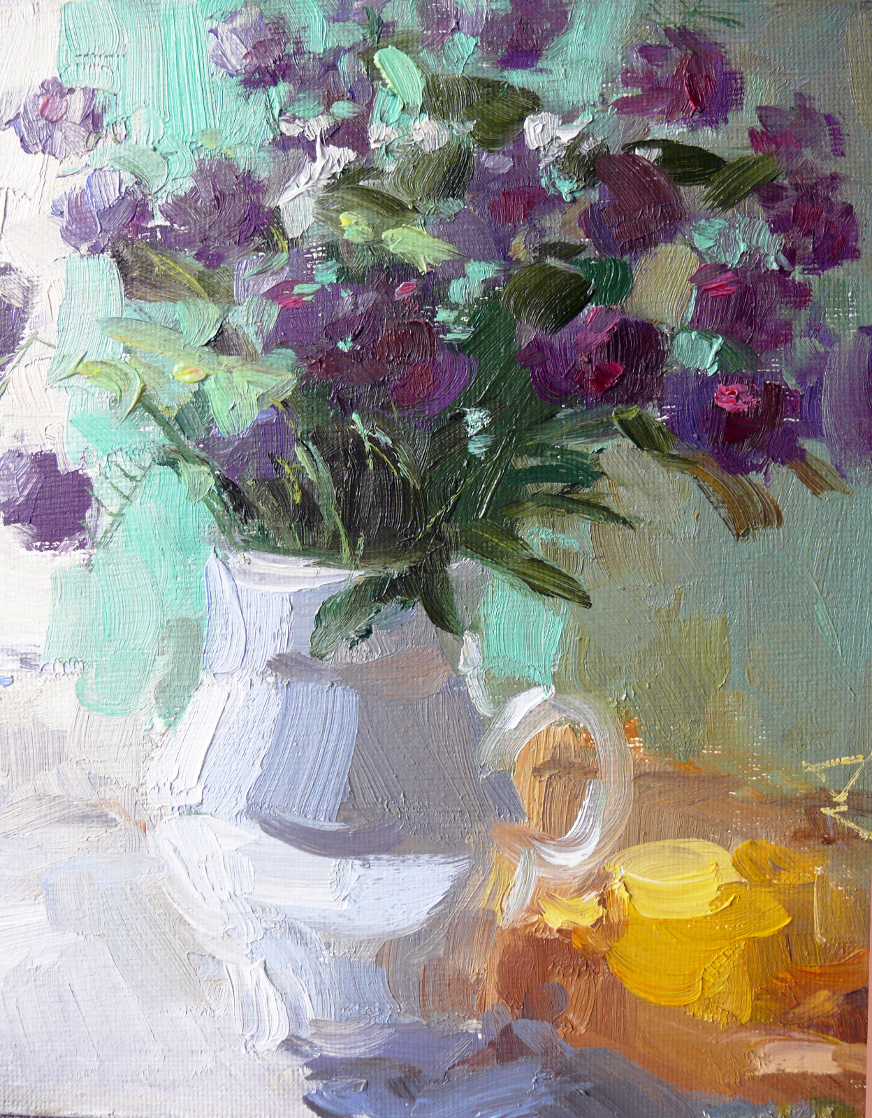 Oil Painting Original Still Life Floral Clover Flowers Fruit Signed Art 8"x8"