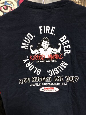Harpoon brewery rugged maniac blue medium T-shirt Mud Fire Beer Music Glory￼