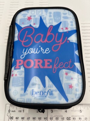 Benefit Baby You're POREfect Makeup 7''x5''x1.75'' Zip Case Pouch Blue Black NEW