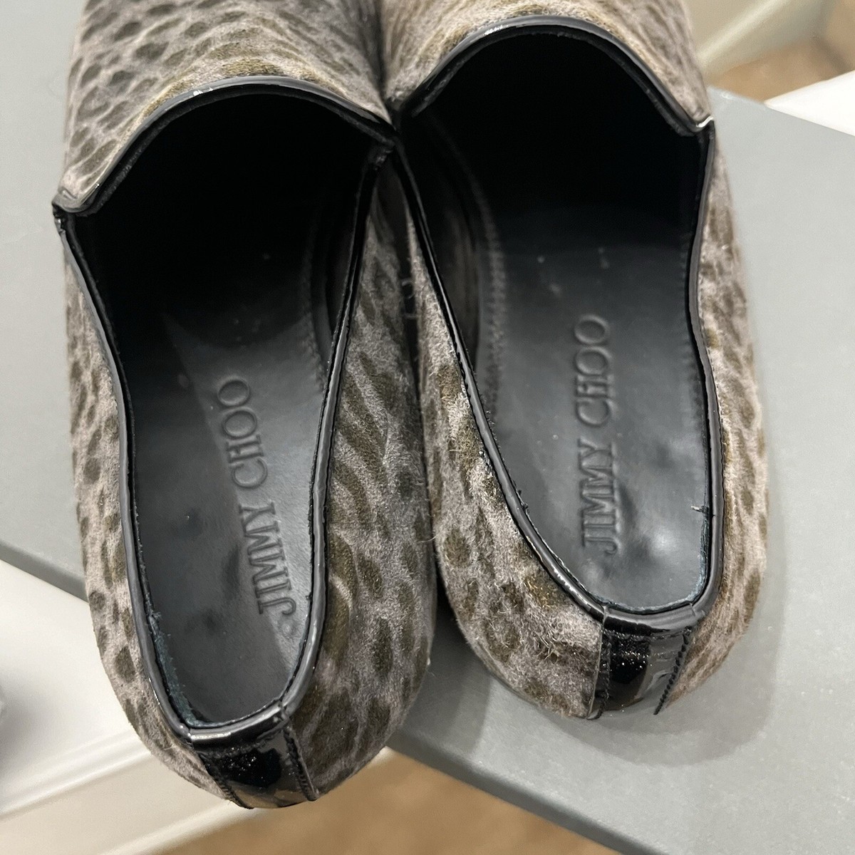 Jimmy Choo Gray Leopard Slip On Loafers Shoes Pony Hair Mens  display picture 1