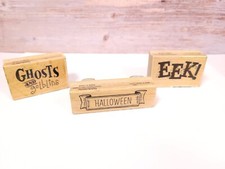 Lot of 3 Halloween Wood Mount Rubber Stamp EEK Ghost Golblins Happy Halloween
